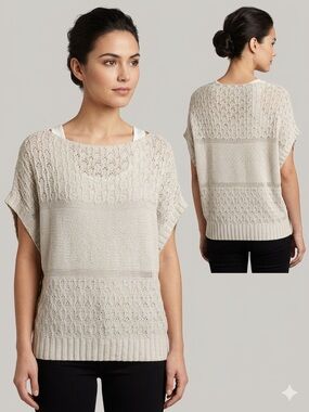 Avia Cream Open-Knit Short Sleeve Sweater